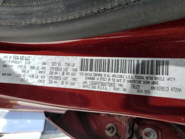 2019 RAM 1500 1C6SRFBT6KN772072
