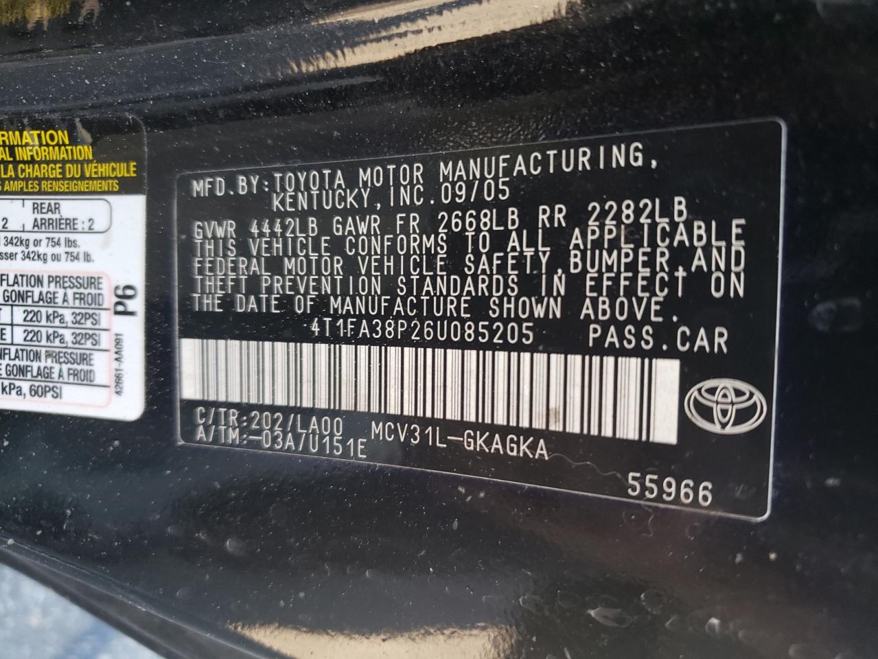 4T1FA38P26U085205 2006 Toyota Camry Solara Se