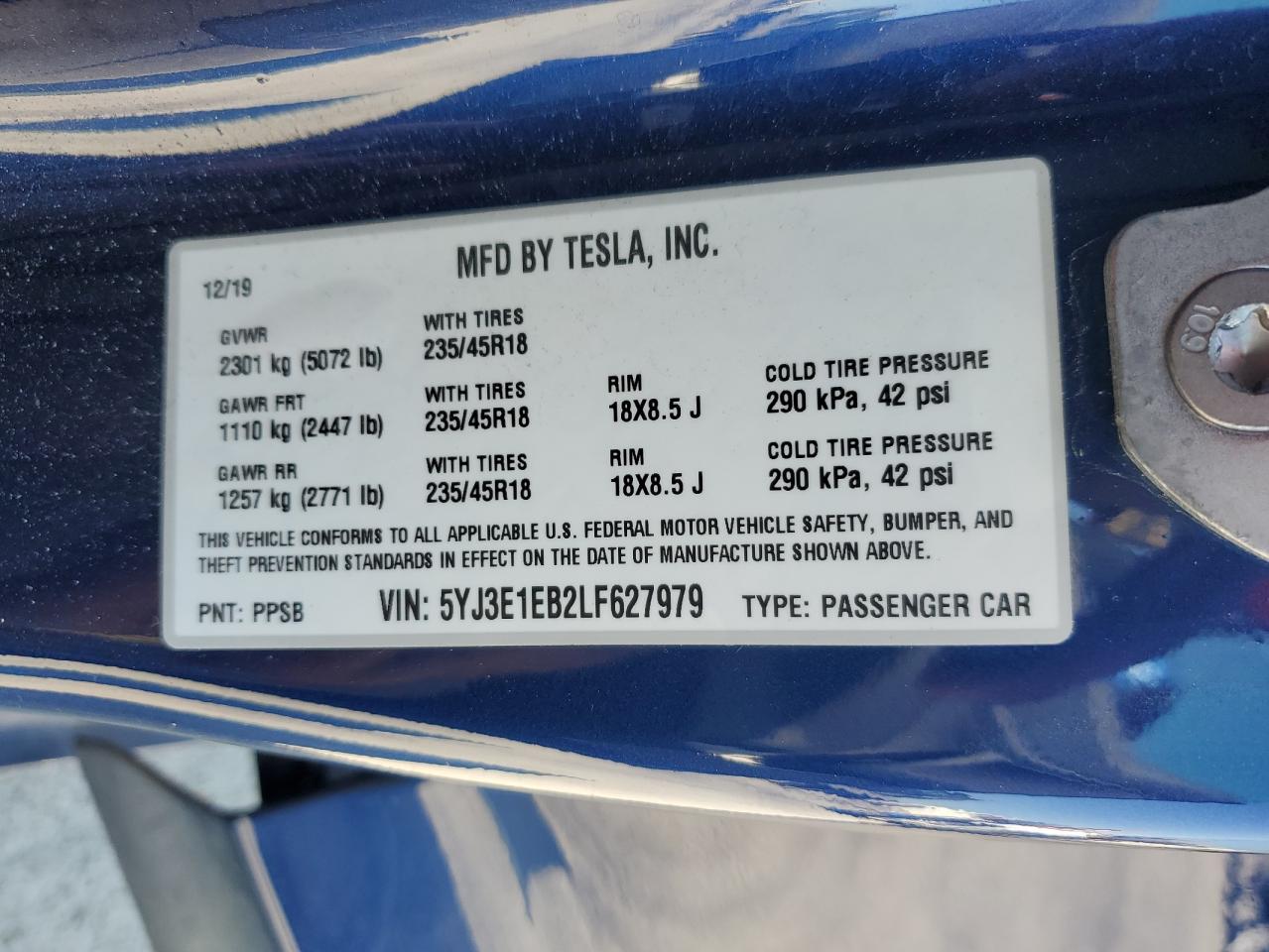 5YJ3E1EB2LF627979 2020 Tesla Model 3