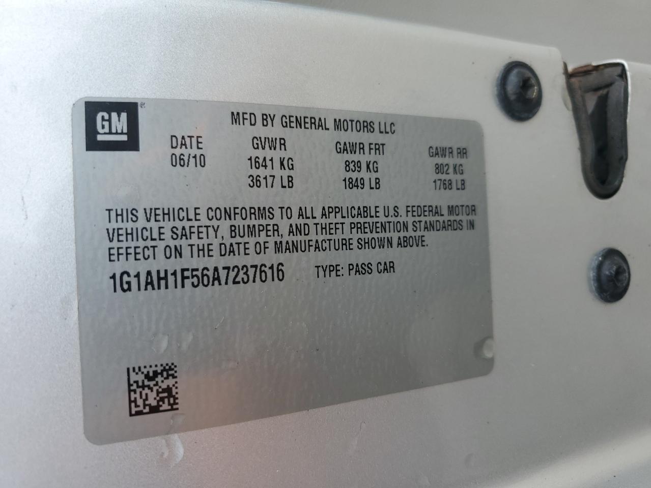 1G1AH1F56A7237616 2010 Chevrolet Cobalt