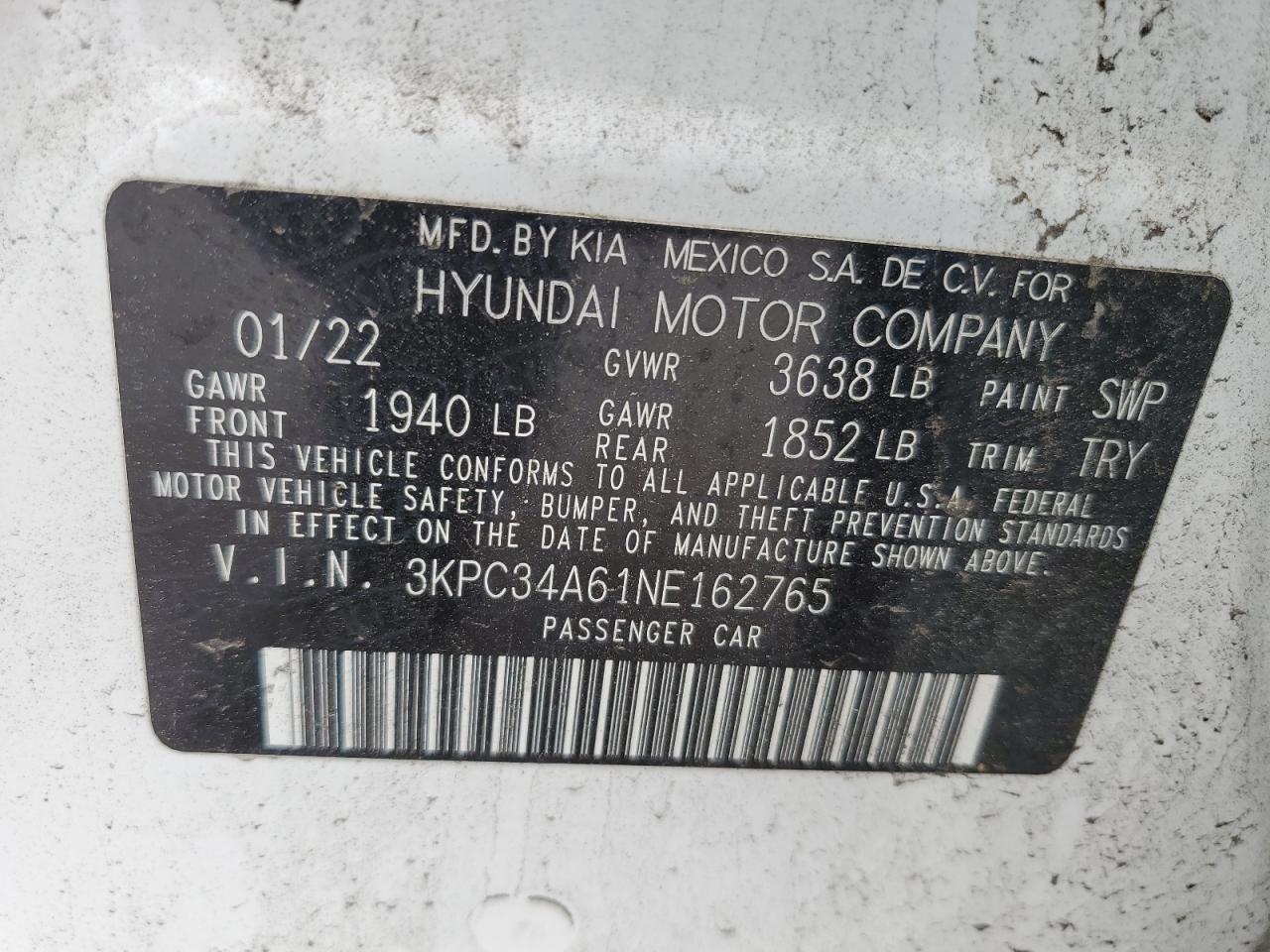 3KPC34A61NE162765 2022 Hyundai Accent Limited
