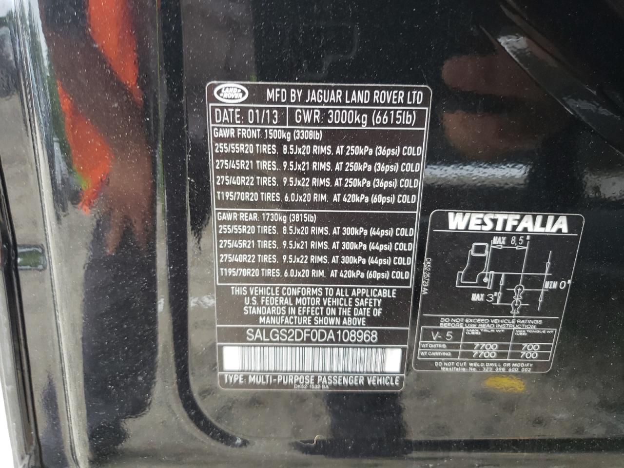 SALGS2DF0DA108968 2013 Land Rover Range Rover Hse