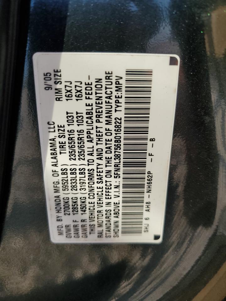 5FNRL38756B016822 2006 Honda Odyssey Exl