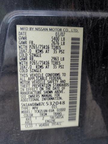 2007 Nissan Xterra Off Road VIN: 5N1AN08W87C532048 Lot: 62129634