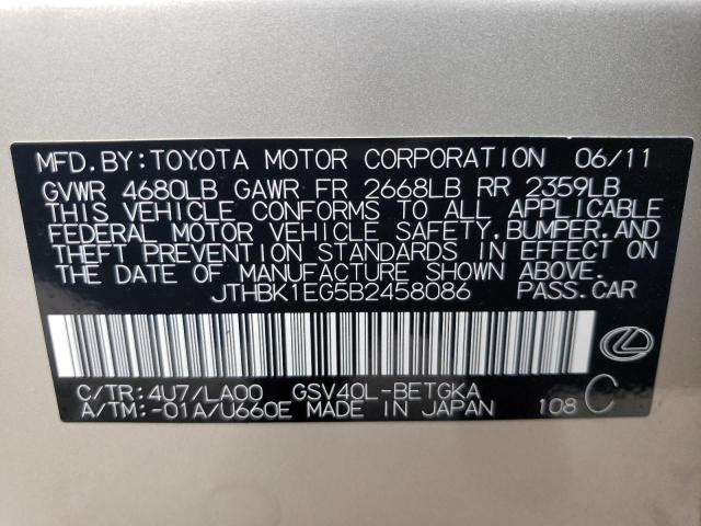 2011 Lexus Es 350 VIN: JTHBK1EG5B2458086 Lot: 62514304