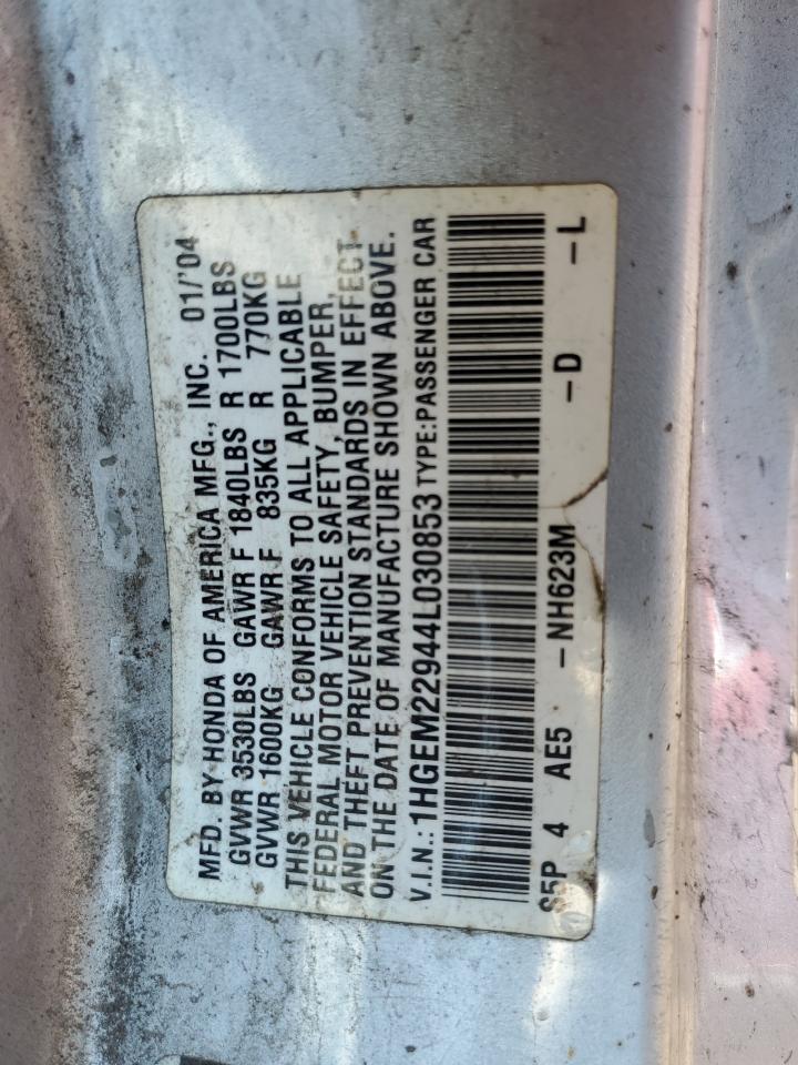 1HGEM22944L030853 2004 Honda Civic Ex