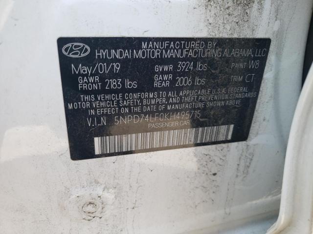 2019 Hyundai Elantra Se VIN: NPD74LF0KH495715 Lot: 62400044