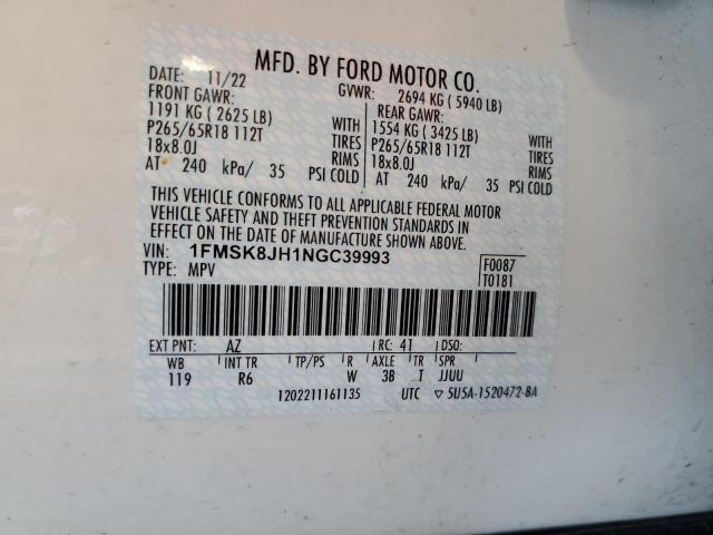 2022 Ford Explorer Timberline VIN: 1FMSK8JH1NGC39993 Lot: 62268014