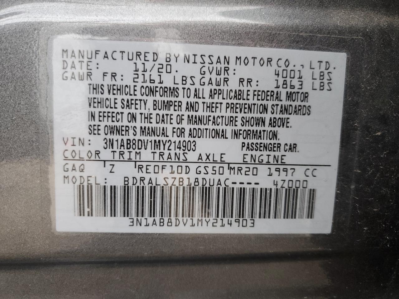 3N1AB8DV1MY214903 2021 Nissan Sentra Sr