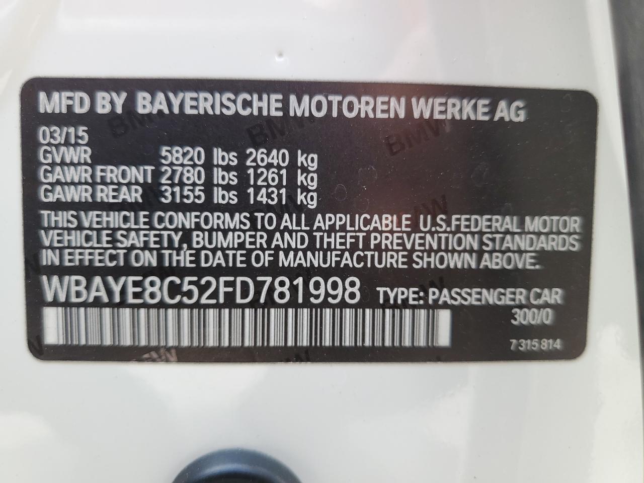 WBAYE8C52FD781998 2015 BMW 750 Li