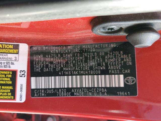 VIN 4T1K61AK1MU418008 2021 Toyota Camry, Xse no.12