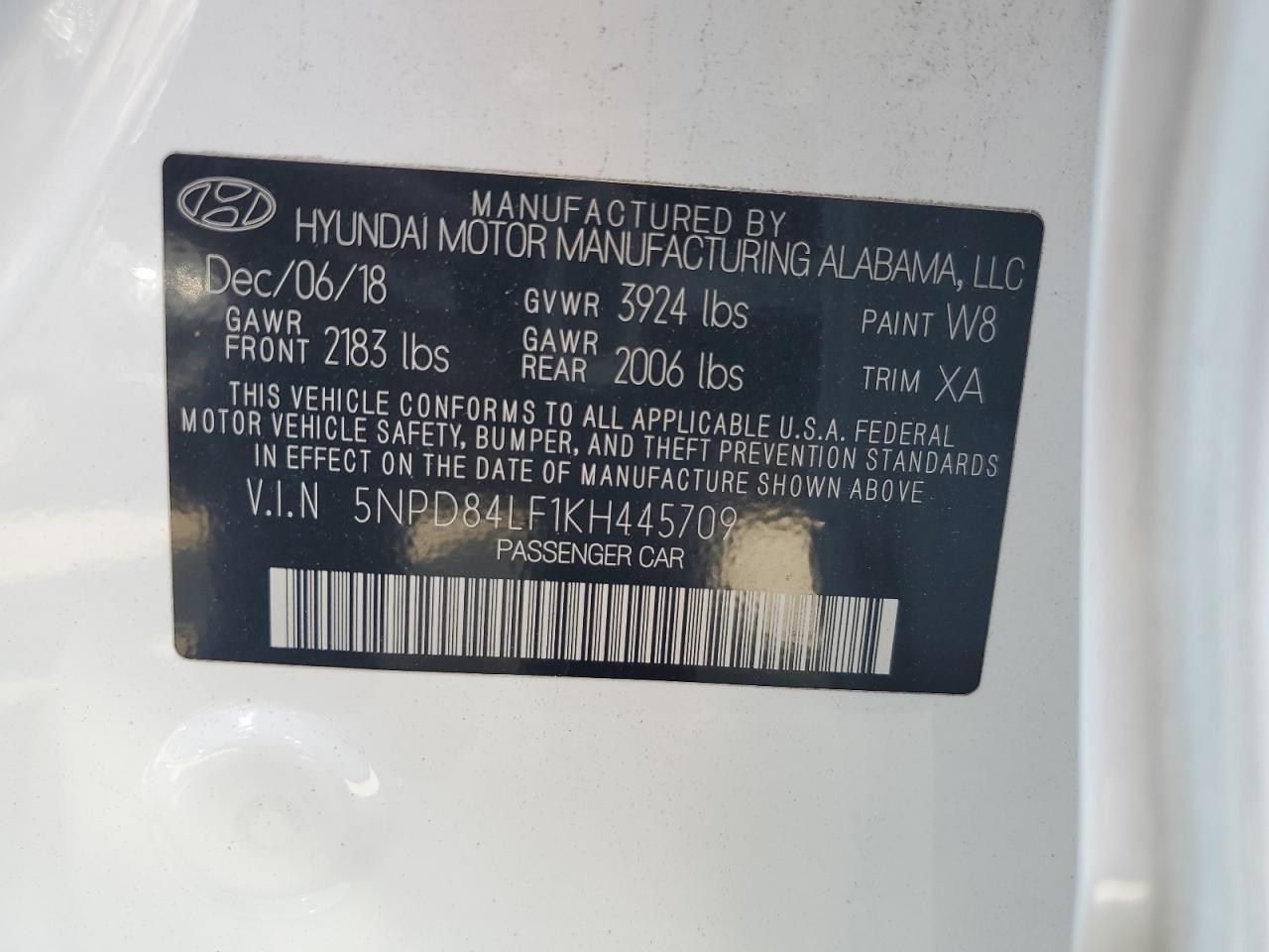 5NPD84LF1KH445709 2019 Hyundai Elantra Sel