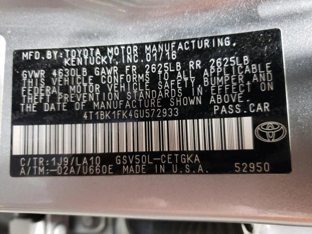 VIN 4T1BK1FK4GU572933 2016 Toyota Camry, Xse no.12