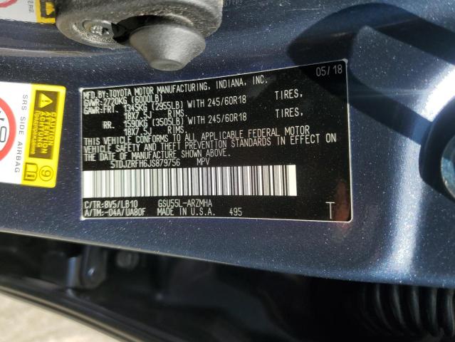 2018 Toyota Highlander Se VIN: 5TDJZRFH6JS879756 Lot: 60907244