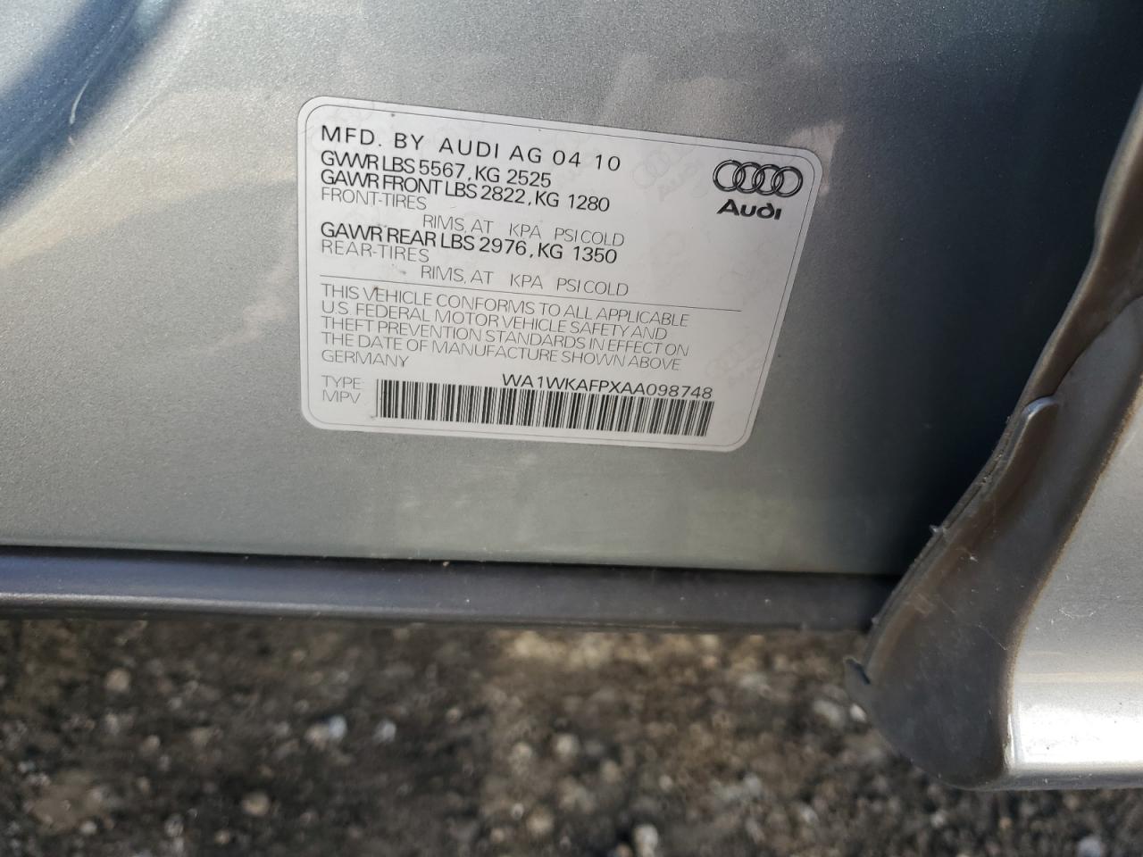 WA1WKAFPXAA098748 2010 Audi Q5 Prestige