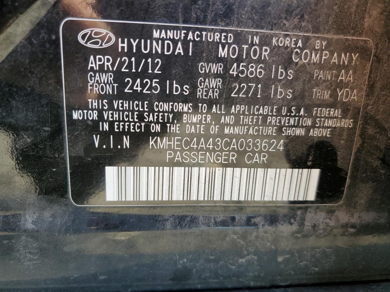 2012 Hyundai Sonata Hybrid vin: KMHEC4A43CA033624