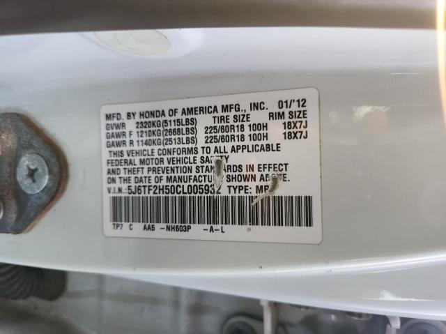 2012 Honda Crosstour Exl VIN: 5J6TF2H50CL005932 Lot: 63559984