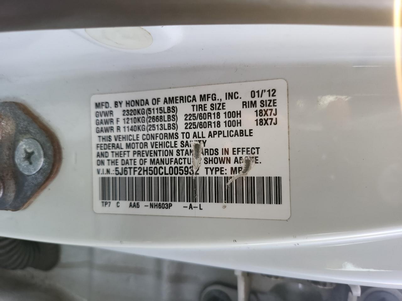 5J6TF2H50CL005932 2012 Honda Crosstour Exl