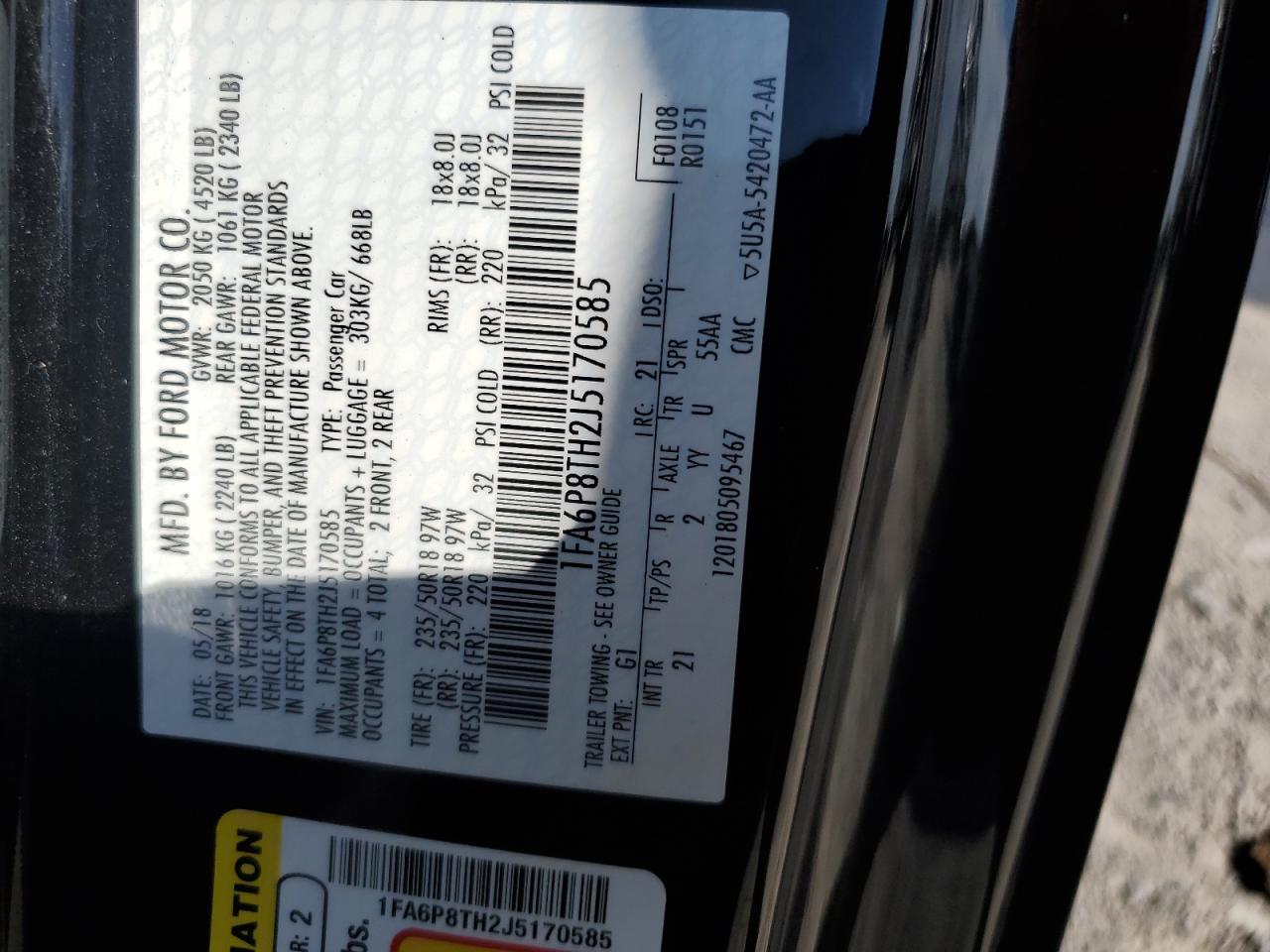 1FA6P8TH2J5170585 2018 Ford Mustang