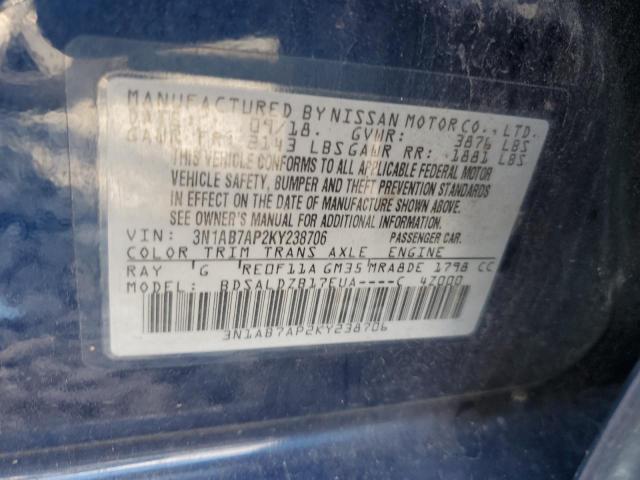 VIN 3N1AB7AP2KY238706 2019 Nissan Sentra, S no.12