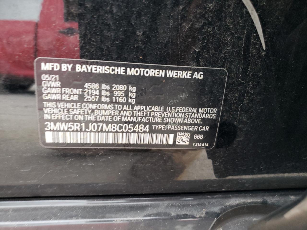 3MW5R1J07M8C05484 2021 BMW 330I