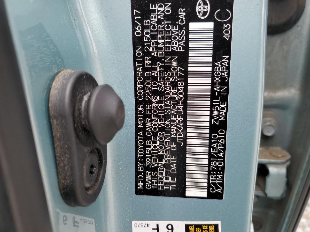 JTDKARFU4H3048177 2017 Toyota Prius