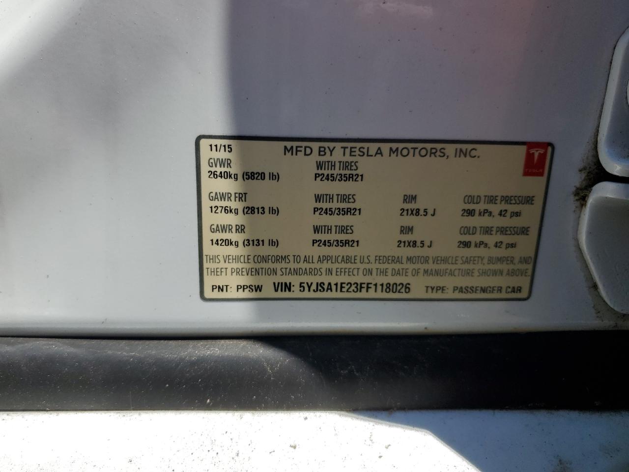 5YJSA1E23FF118026 2015 Tesla Model S