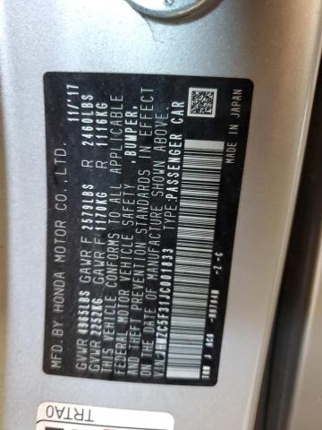 2018 Honda Clarity Touring VIN: JHMZC5F31JC001833 Lot: 61113544