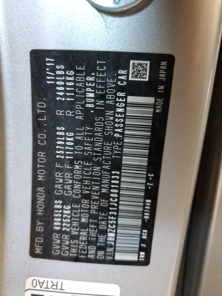 JHMZC5F31JC001833 2018 Honda Clarity Touring