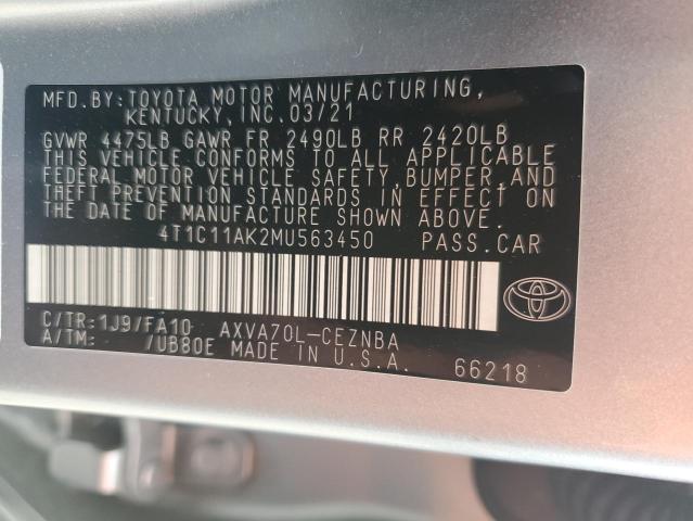 VIN 4T1C11AK2MU563450 2021 Toyota Camry, LE no.12