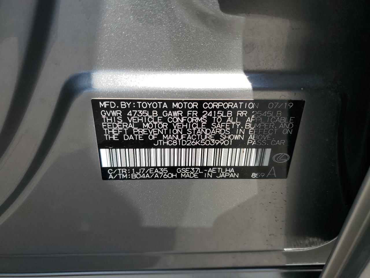 JTHC81D26K5039901 2019 Lexus Is 300