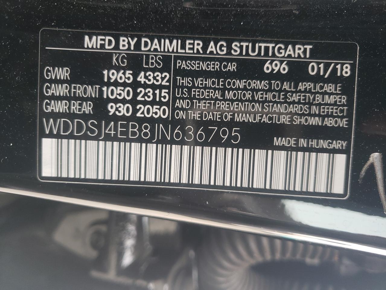 WDDSJ4EB8JN636795 2018 Mercedes-Benz Cla 250