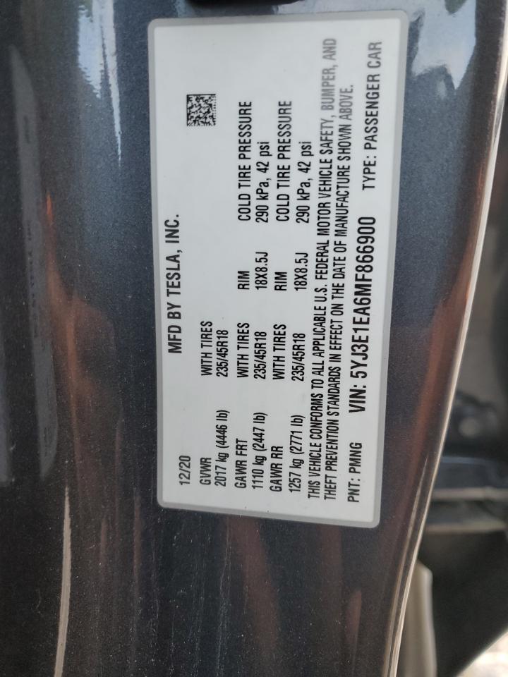 5YJ3E1EA6MF866900 2021 Tesla Model 3