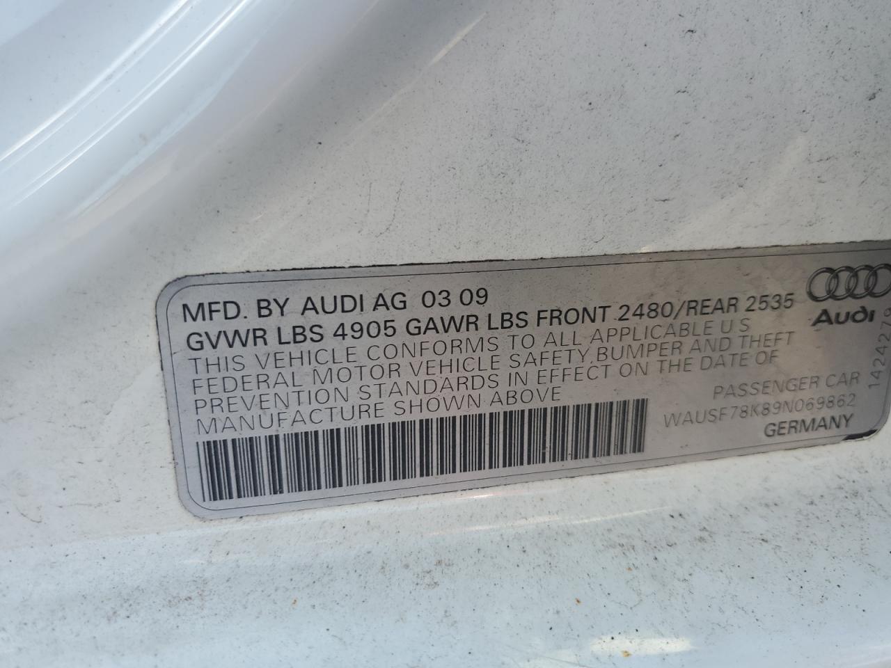 WAUSF78K89N069862 2009 Audi A4 Premium Plus