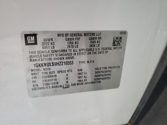 2017 GMC Acadia Slt-1 VIN: 1GKKNULS9HZ216553 Lot: 62259614