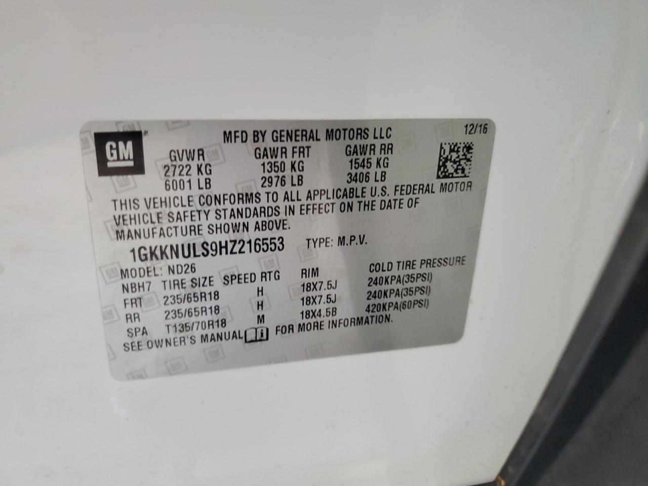 1GKKNULS9HZ216553 2017 GMC Acadia Slt-1