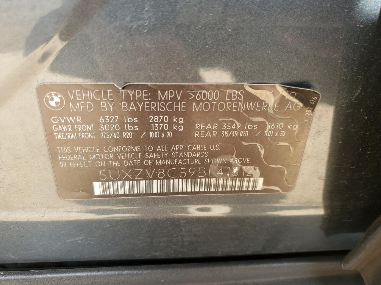 5UXZV8C59BL418121 2011 BMW X5 xDrive50I