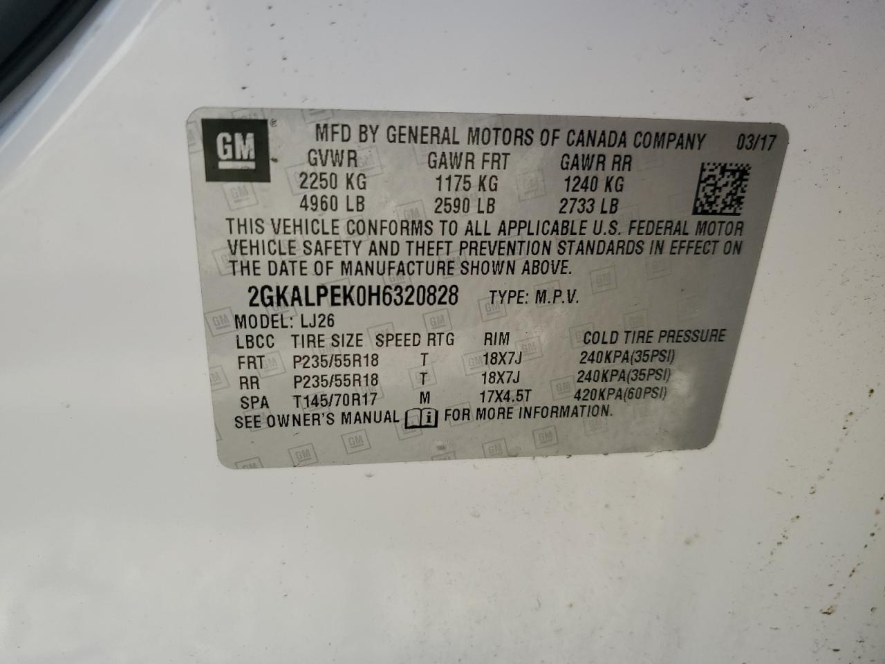 2GKALPEK0H6320828 2017 GMC Terrain Slt