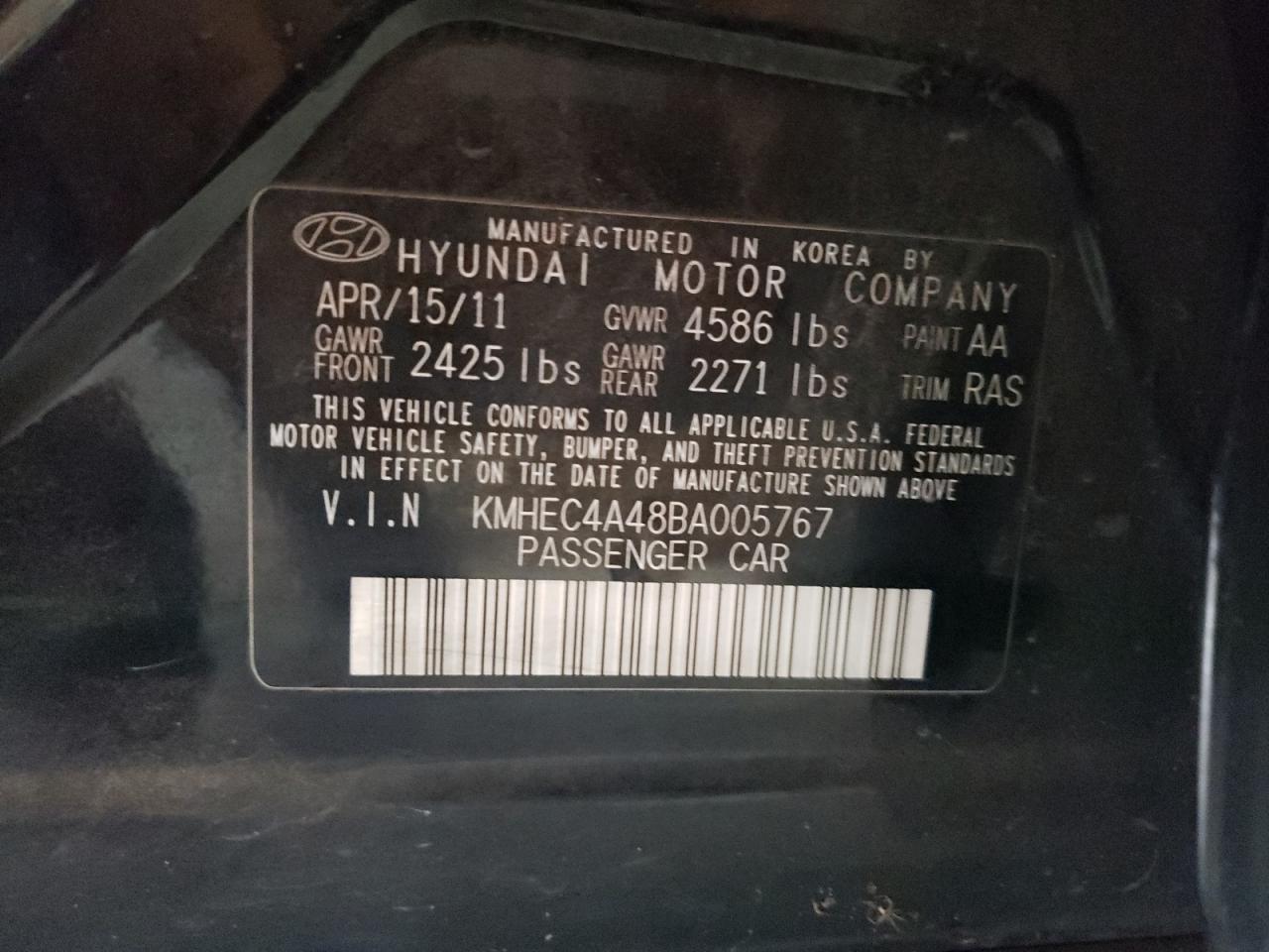KMHEC4A48BA005767 2011 Hyundai Sonata Hybrid