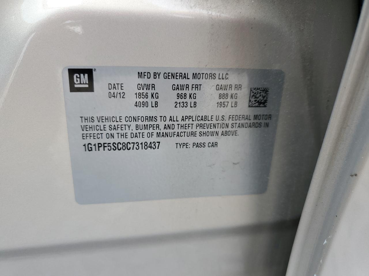 1G1PF5SC8C7318437 2012 Chevrolet Cruze Lt