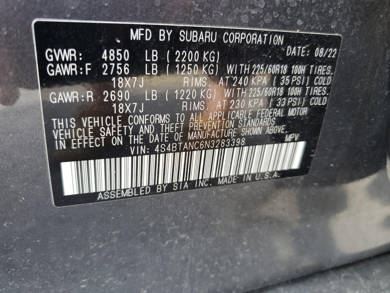 4S4BTANC6N3283398 2022 Subaru Outback Limited