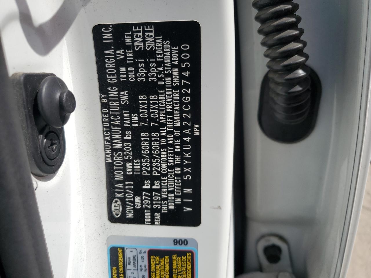 5XYKU4A22CG274500 2012 Kia Sorento Ex