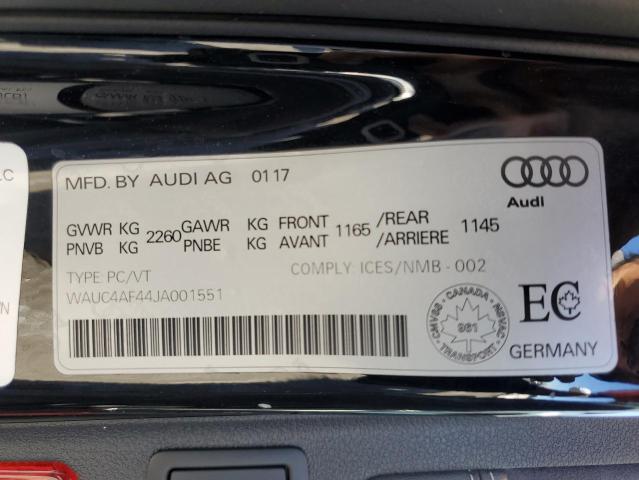 2018 AUDI S4 PRESTIG WAUC4AF44JA001551