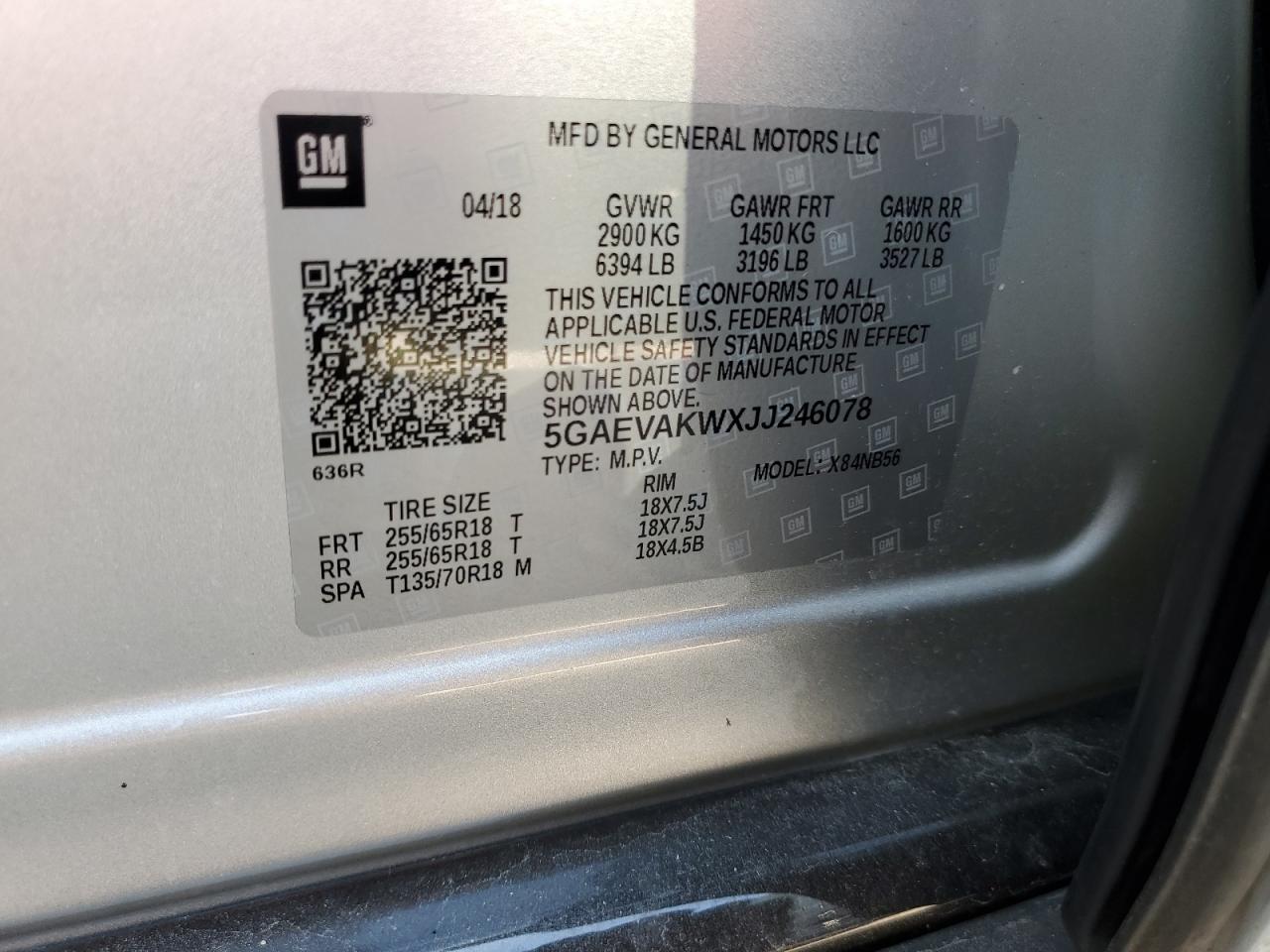 5GAEVAKWXJJ246078 2018 Buick Enclave Essence