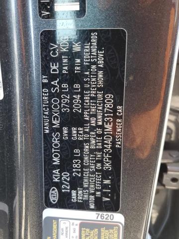 2021 Kia Forte Gt Line VIN: 3KPF34AD1ME317809 Lot: 62329714