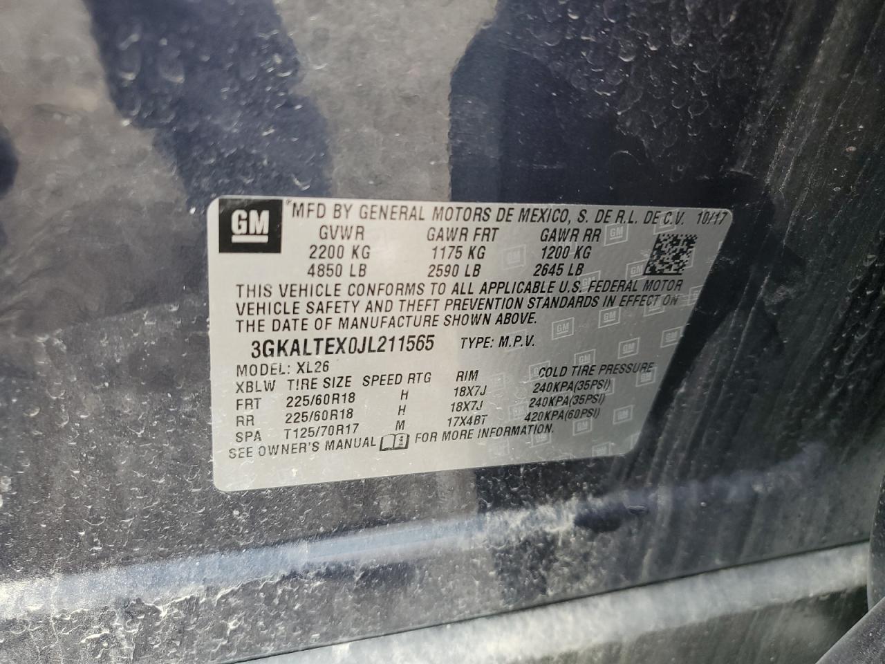 3GKALTEX0JL211565 2018 GMC Terrain Sle