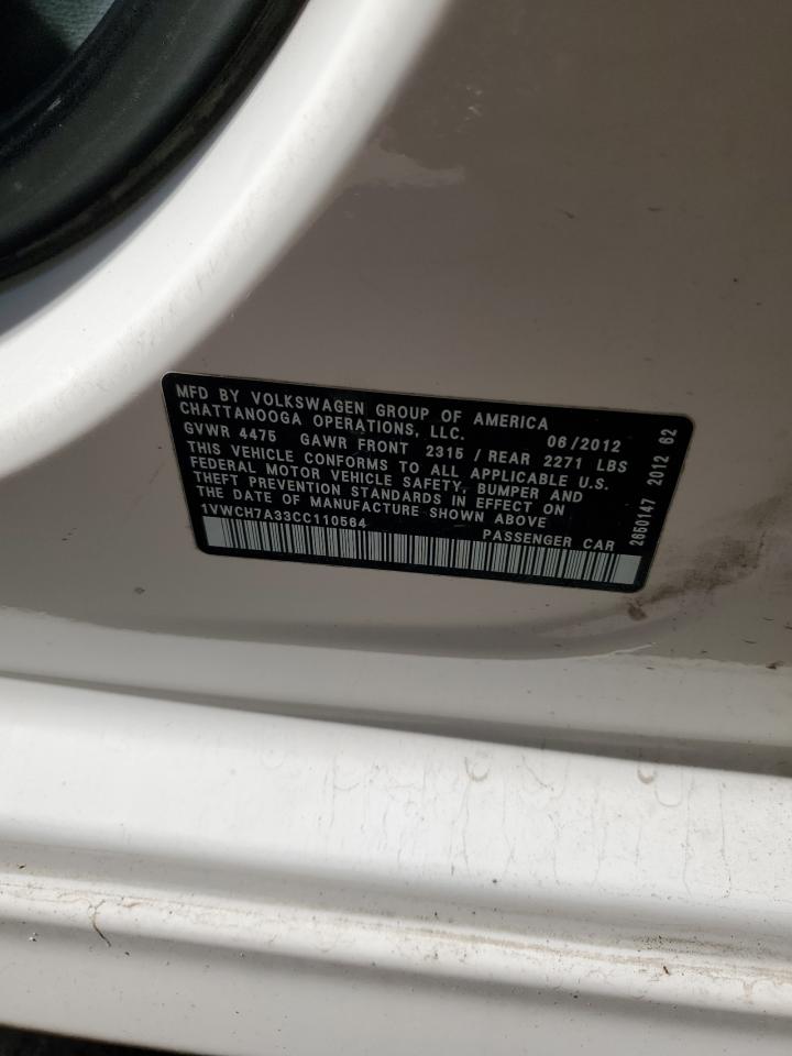1VWCH7A33CC110564 2012 Volkswagen Passat Sel