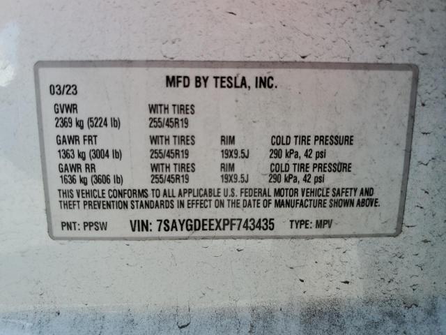 2023 Tesla Model Y VIN: 7SAYGDEEXPF743435 Lot: 61404184