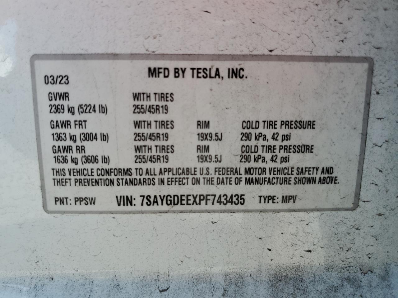 7SAYGDEEXPF743435 2023 Tesla Model Y