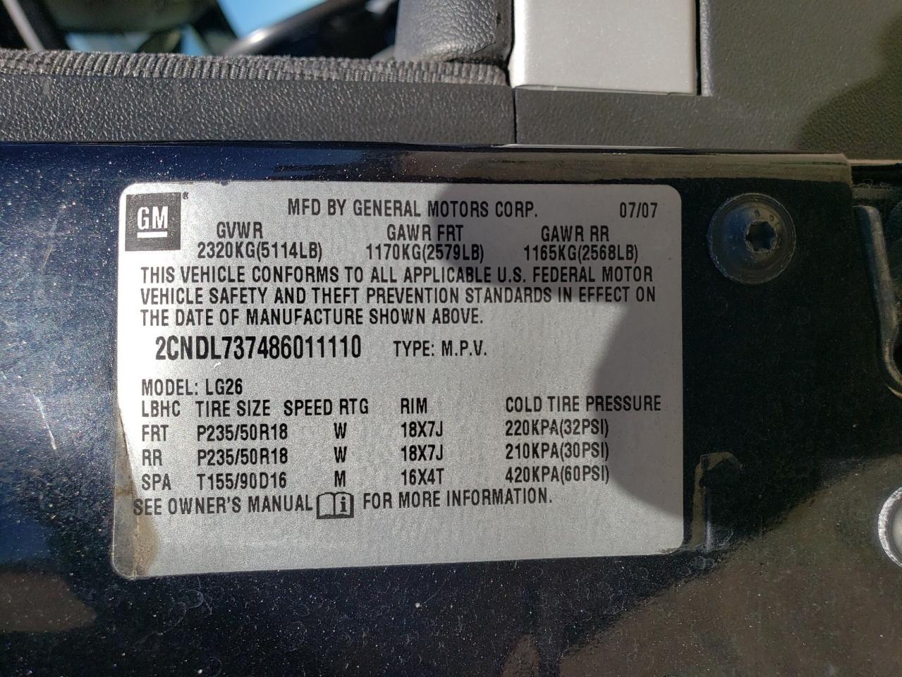 2CNDL737486011110 2008 Chevrolet Equinox Sport